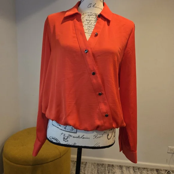 Karl Lagerfeld Vibrant Orange  Blouse,Long Sleeves, Size M. - Picture 3 of 14